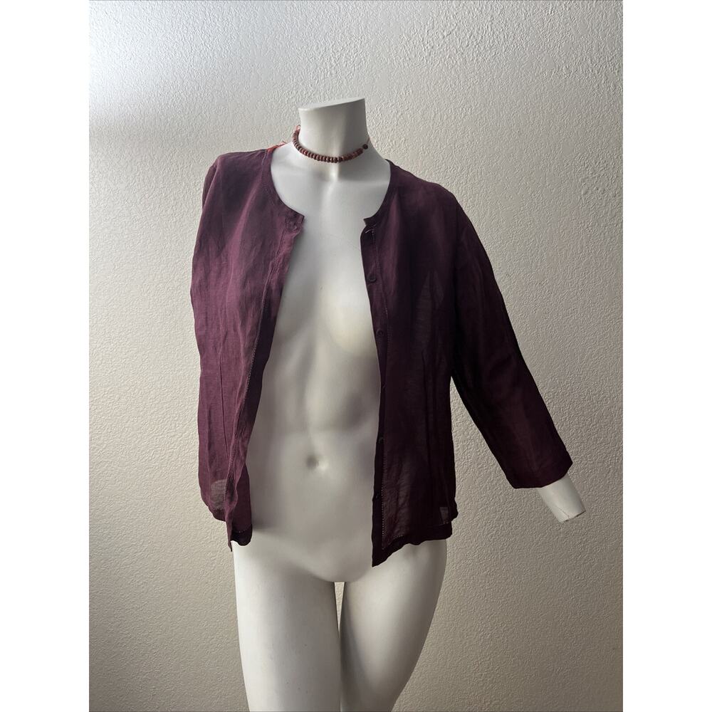 Eileen Fisher Blouse XS Linen silk Button Up Wine Merlot Lightweight Whimsigoth - Picture 4 of 16